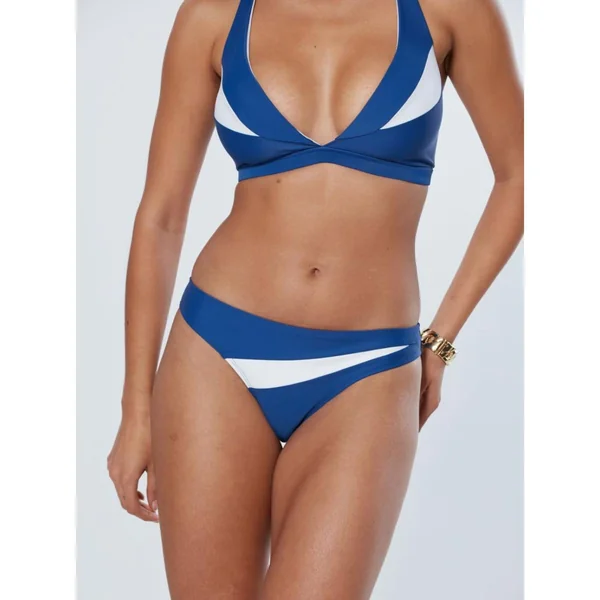 Bas de bikini bicolore avec bordure contrastée bleu marine Venca