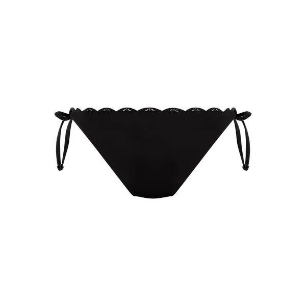 Bas de bikini échancré à motif floral et bords festonnés - Noir