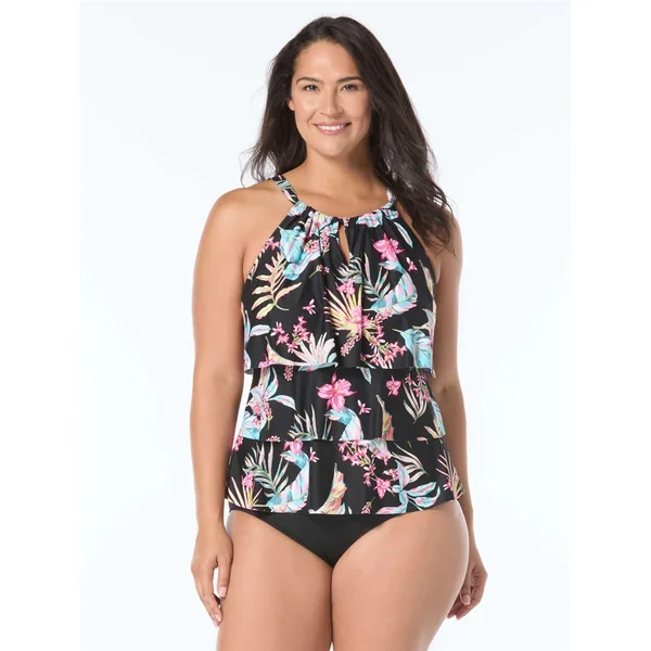 Beach House - Haut de Tankini à volant et col montant Taille Plus Noir 22W Jaclyn