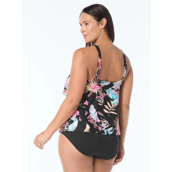 Beach House - Haut de Tankini à volant et col montant Taille Plus Noir 22W Jaclyn