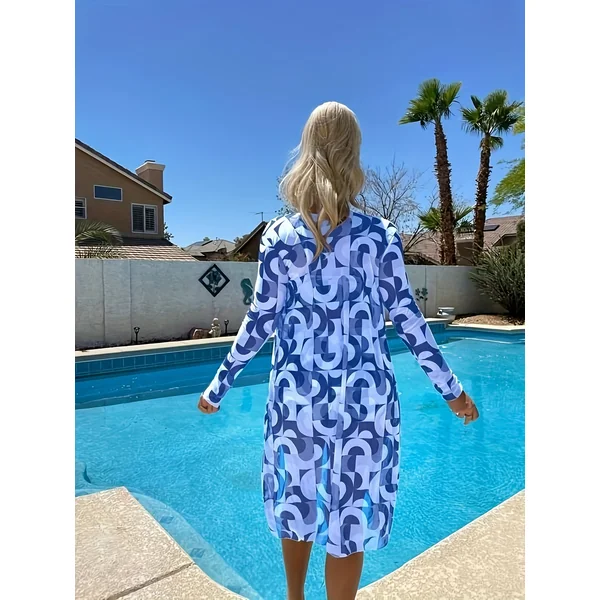 Bikini 3 pièces, bas taille haute et paréo manches longues