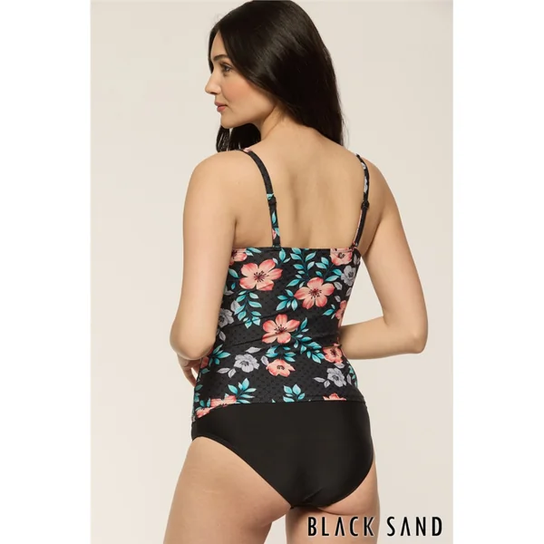 Black Sand - Haut de Tankini plissé avec cerceau 38 (85) F Noir avec fleurs 12 Ondalis Master