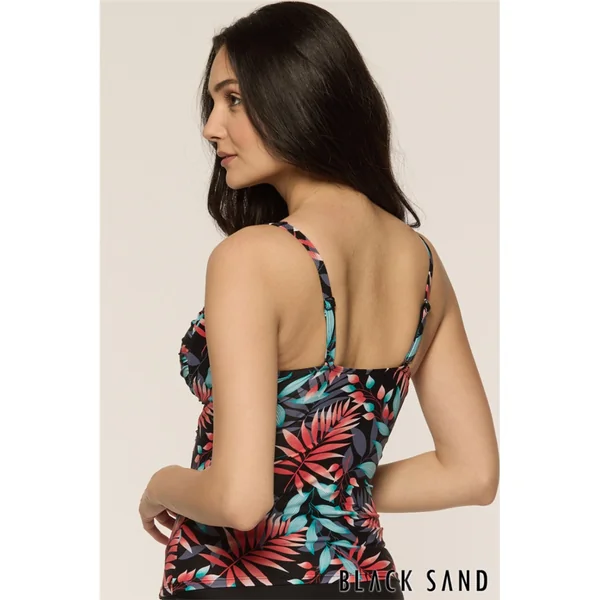 Black Sand - Haut de Tankini rembourré avec dos croisé Noir avec fleurs 14 Obsidian