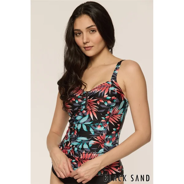 Black Sand - Haut de Tankini rembourré avec dos croisé Noir avec fleurs 18 Obsidian