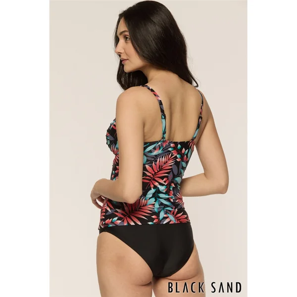 Black Sand - Haut de Tankini rembourré avec dos croisé Noir avec fleurs 18 Obsidian