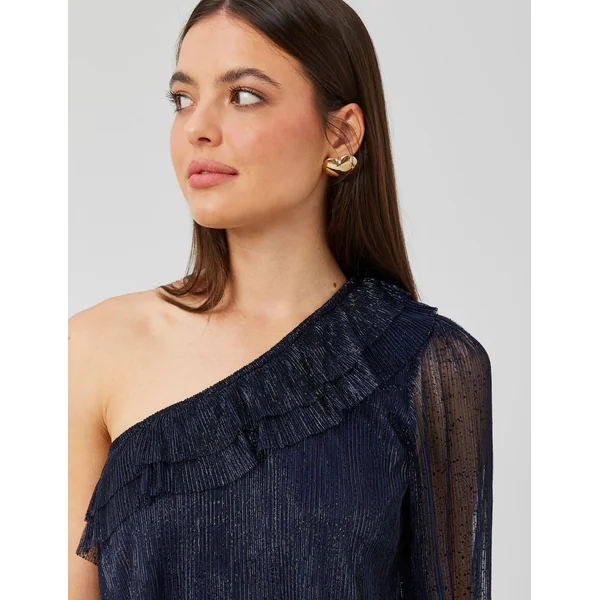 Blouse asymétrique pailletée Bleu foncé