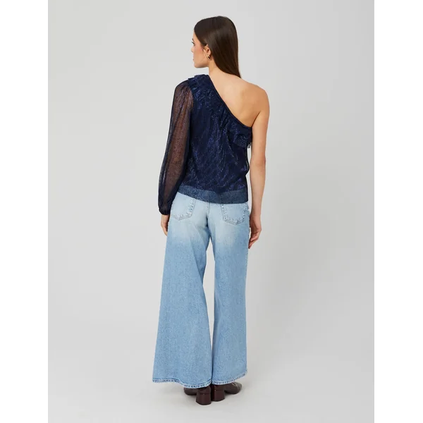Blouse asymétrique pailletée Bleu foncé