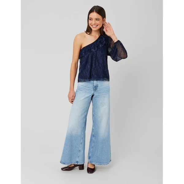 Blouse asymétrique pailletée Bleu foncé