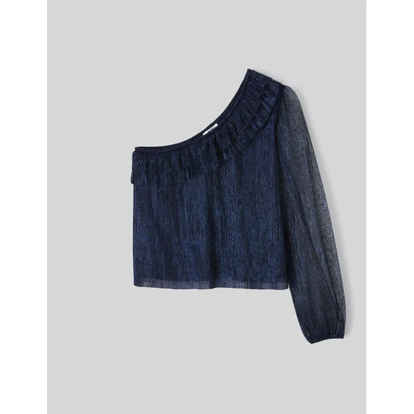 Blouse asymétrique pailletée Bleu foncé