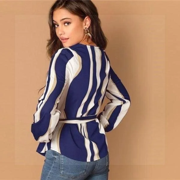 Blouse bohème bleu et blanc
