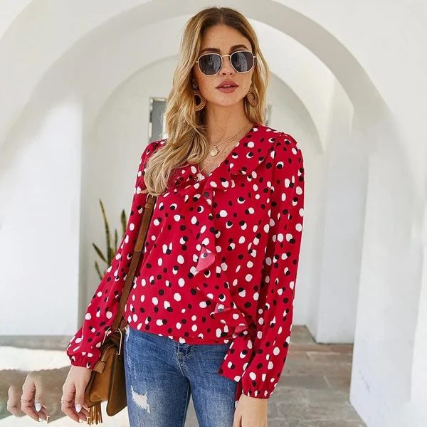 Blouse Bohème Rouge à Pois
