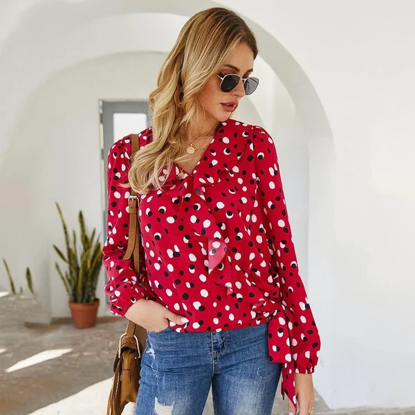 Blouse Bohème Rouge à Pois