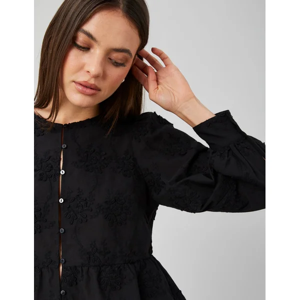 Blouse broderie 3D Noir