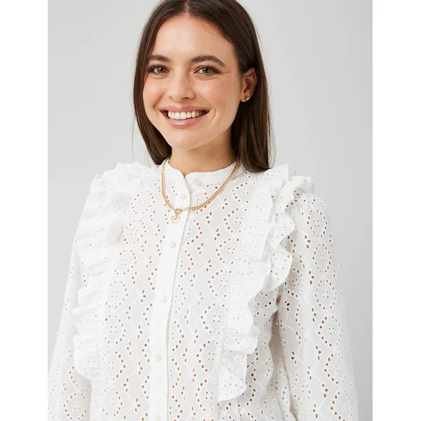 Blouse broderie anglaise à volants Blanc écru
