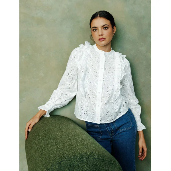 Blouse broderie anglaise à volants Blanc écru