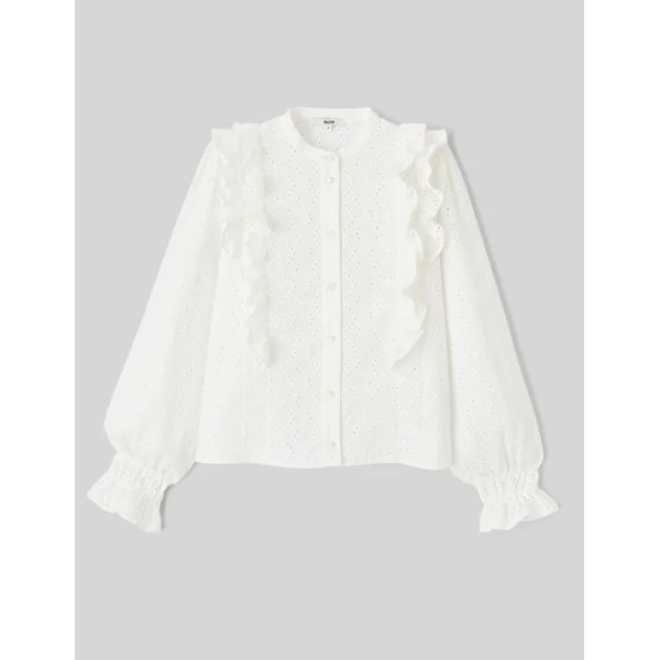 Blouse broderie anglaise à volants Blanc écru
