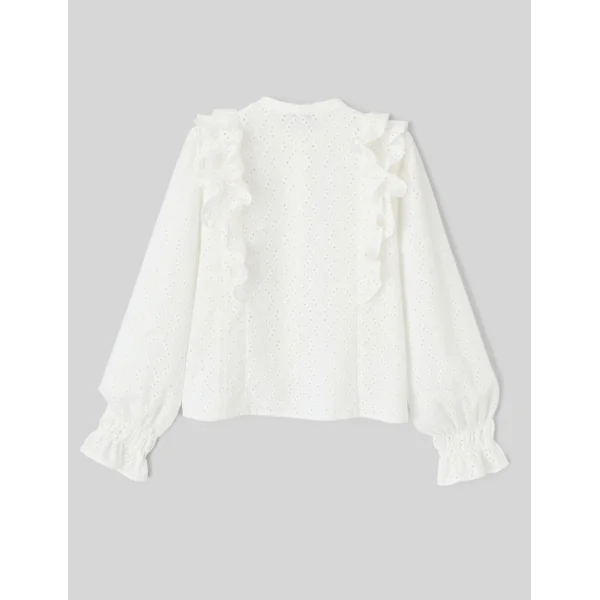 Blouse broderie anglaise à volants Blanc écru