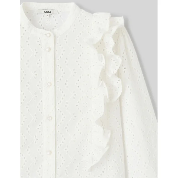 Blouse broderie anglaise à volants Blanc écru