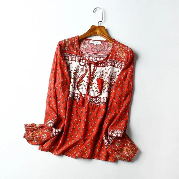 Blouse Hippie Rouge Fleurie