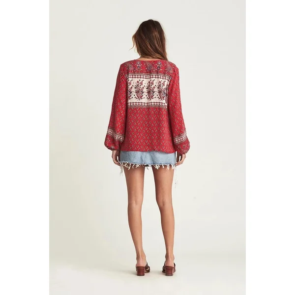 Blouse Hippie Rouge Fleurie