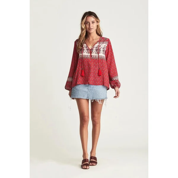 Blouse Hippie Rouge Fleurie
