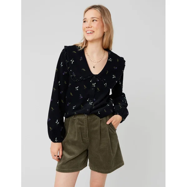 Blouse imprimée en velours côtelé Noir