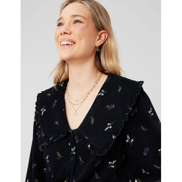 Blouse imprimée en velours côtelé Noir
