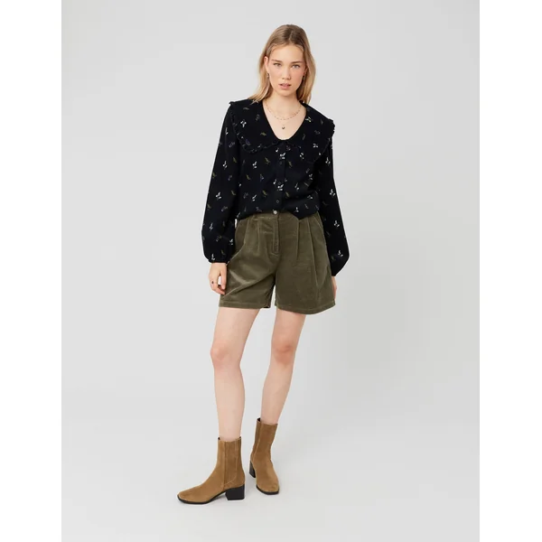 Blouse imprimée en velours côtelé Noir