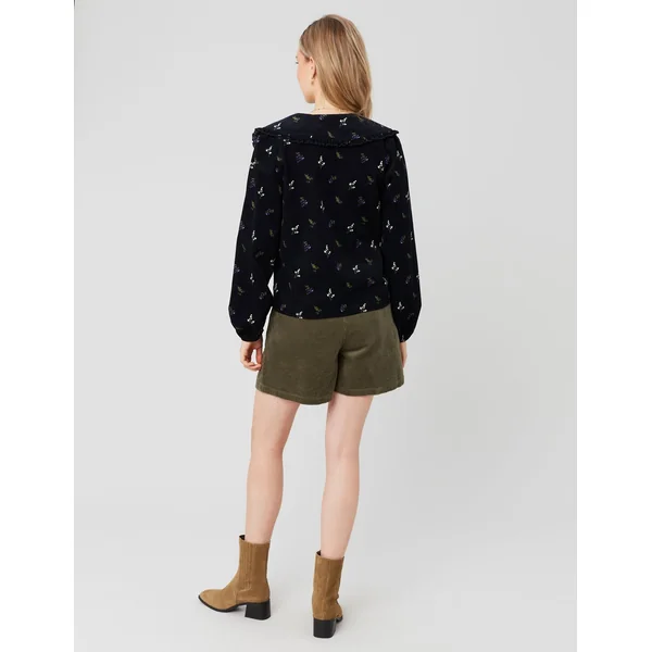 Blouse imprimée en velours côtelé Noir