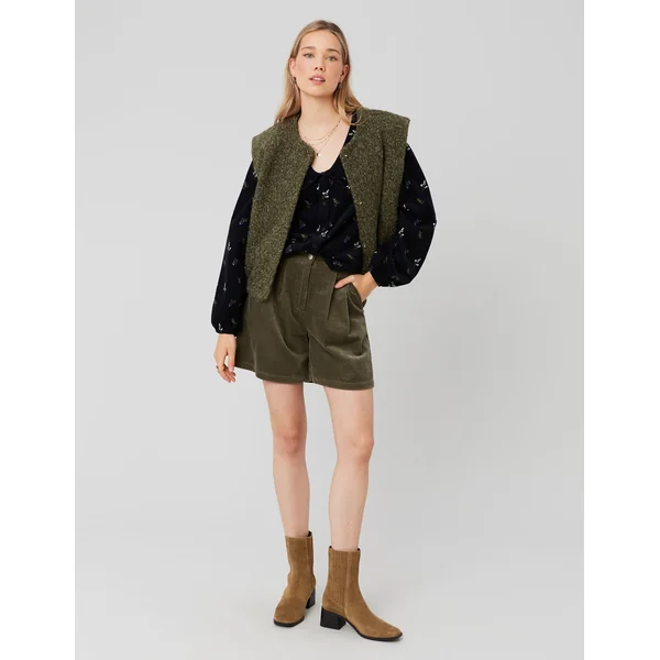 Blouse imprimée en velours côtelé Noir