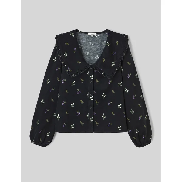 Blouse imprimée en velours côtelé Noir