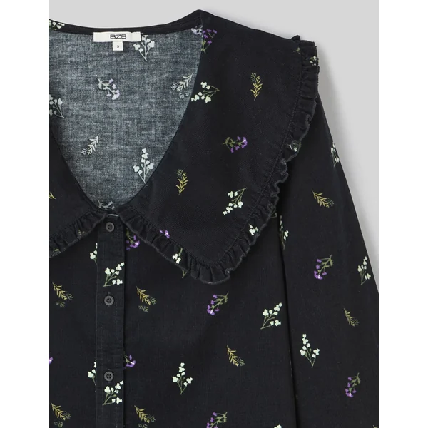 Blouse imprimée en velours côtelé Noir