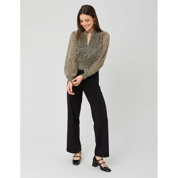 Blouse plissée pailletée Noir