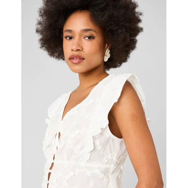 Blouse sans manches en broderie 3D Blanc écru