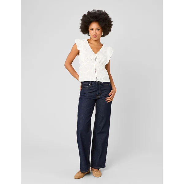 Blouse sans manches en broderie 3D Blanc écru