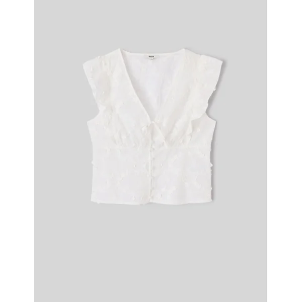 Blouse sans manches en broderie 3D Blanc écru