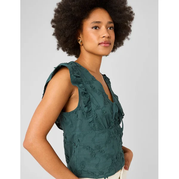Blouse sans manches en broderie 3D Vert
