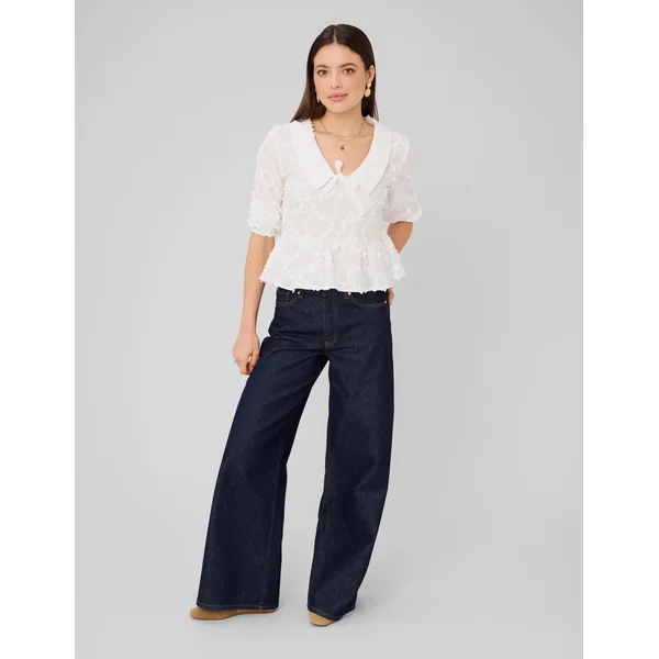 Blouse à nouer en broderies 3D Blanc écru