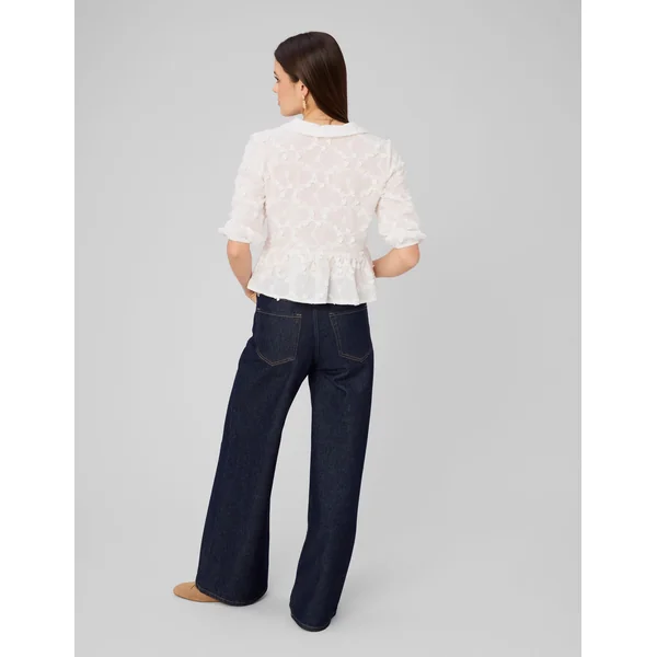 Blouse à nouer en broderies 3D Blanc écru