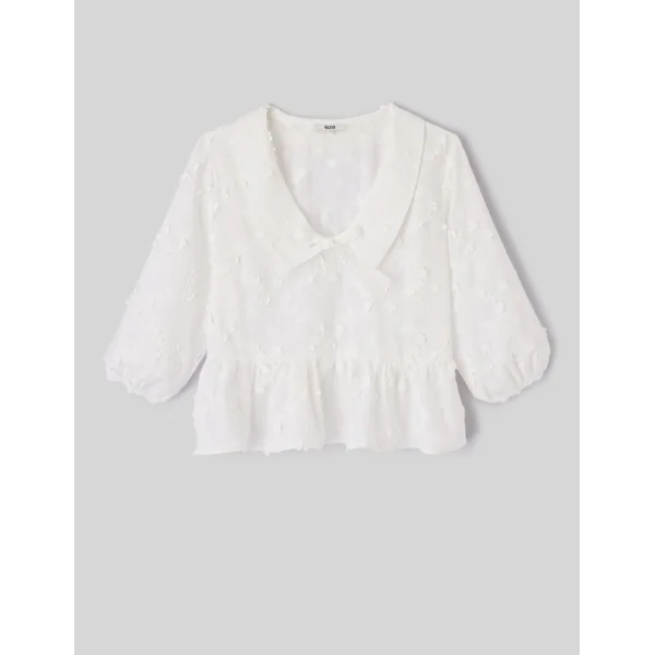 Blouse à nouer en broderies 3D Blanc écru