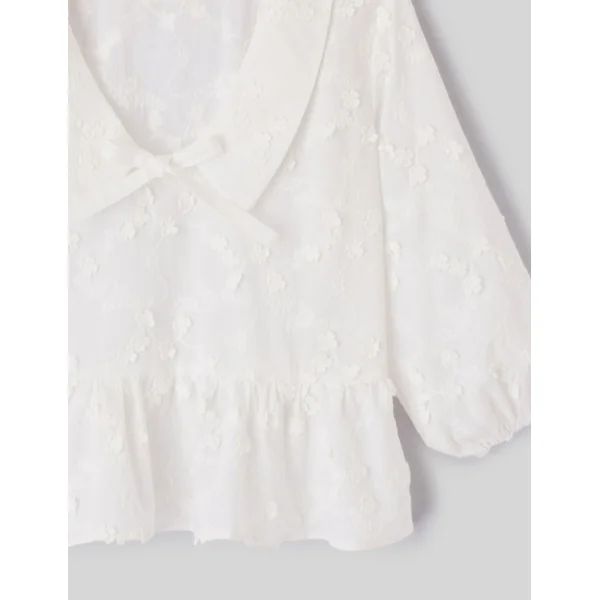 Blouse à nouer en broderies 3D Blanc écru