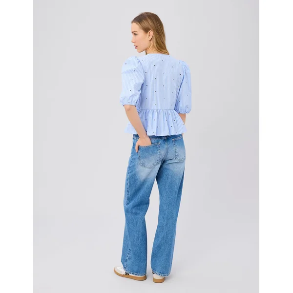 Blouse à nouer motif rayé Bleu clair