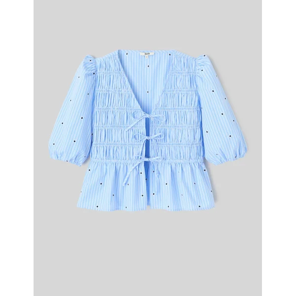Blouse à nouer motif rayé Bleu clair