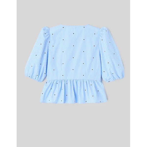 Blouse à nouer motif rayé Bleu clair