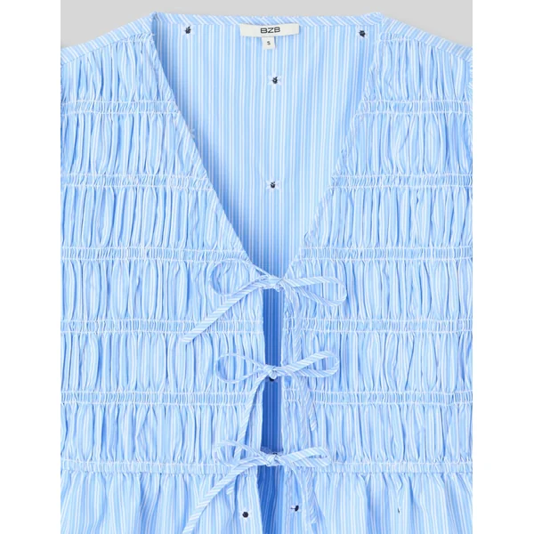 Blouse à nouer motif rayé Bleu clair