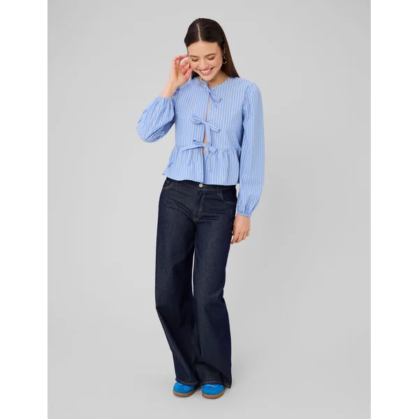 Blouse à nouer rayée Bleu clair