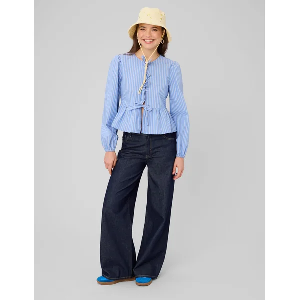 Blouse à nouer rayée Bleu clair