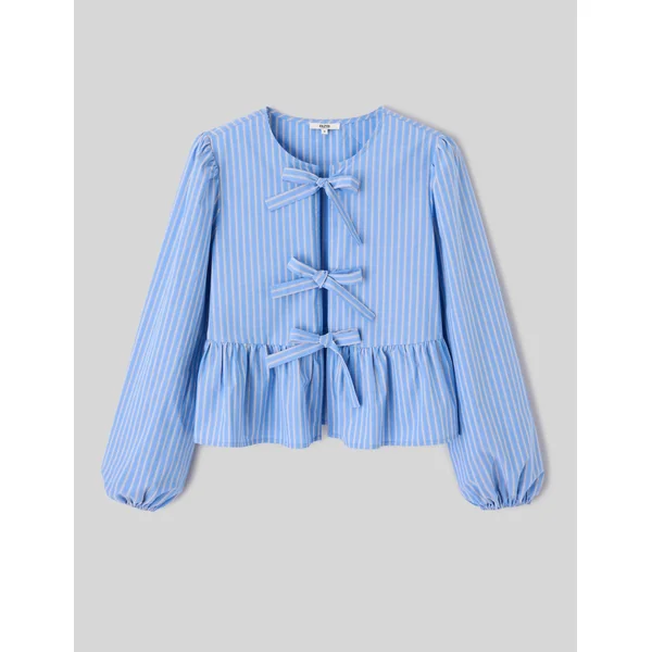 Blouse à nouer rayée Bleu clair