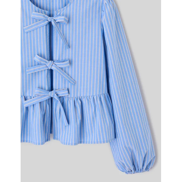 Blouse à nouer rayée Bleu clair