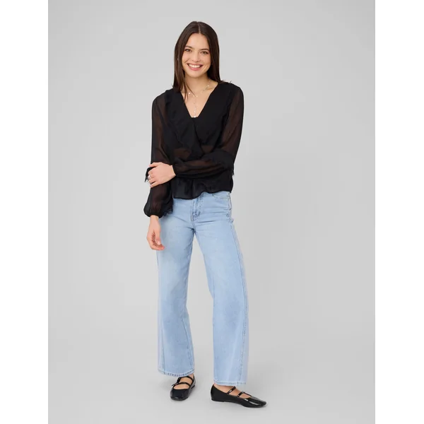 Blouse à volants et dentelle Noir